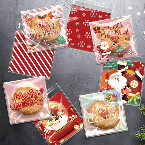 Набір новорічних пакетиків “Merry Christmas” з клейкою стрічкою, 10*10 см + 3 см